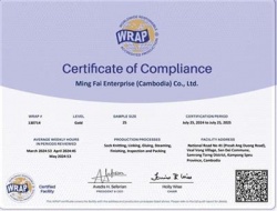 祝賀Ming Fai Enterprise (Cambodia) Co., Ltd.柬埔寨工廠2024年一次性成功通過WRAP認證
