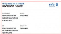 祝賀越南NEW HENGYANG VIET NAM MACHINERY MANUFACTURING COMPANY LIMITED2025年一次性成功通過SGS-BSCI驗廠